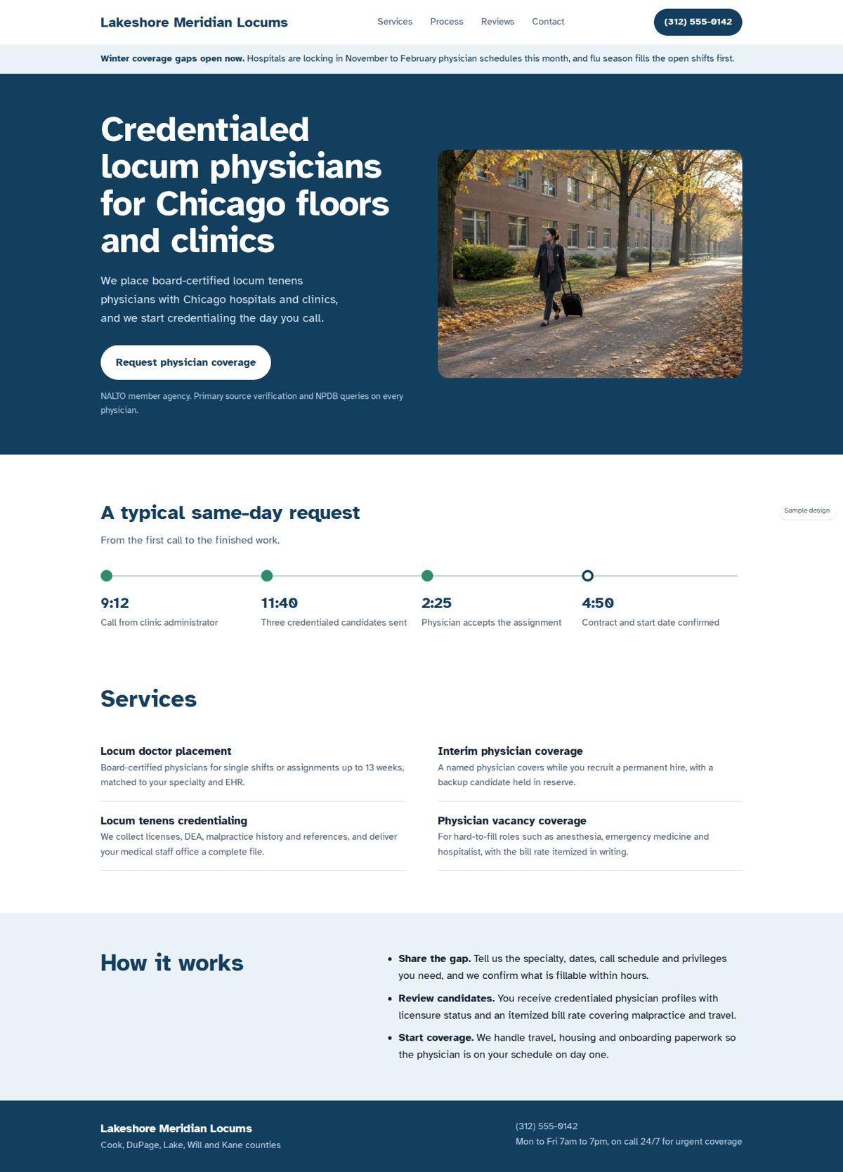 Full page of a sample business website, desktop view